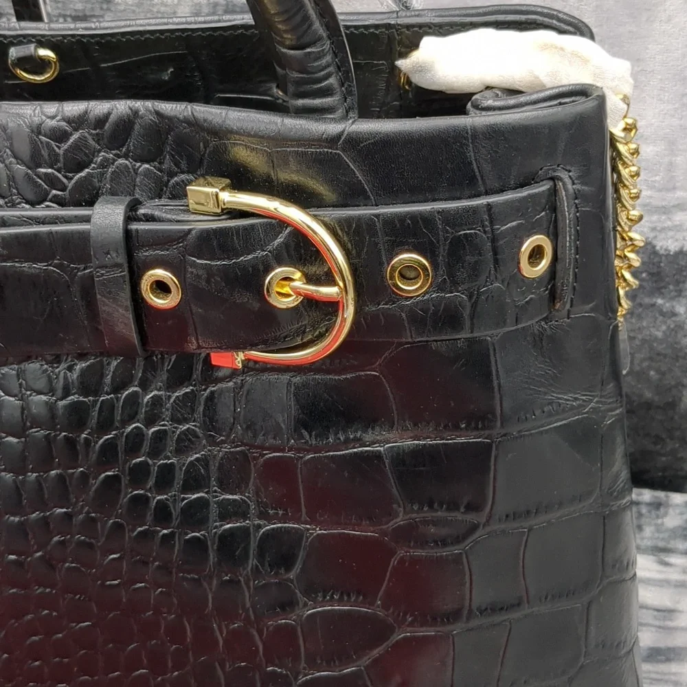 Antonio Melani Black Crocodile-Embossed tote